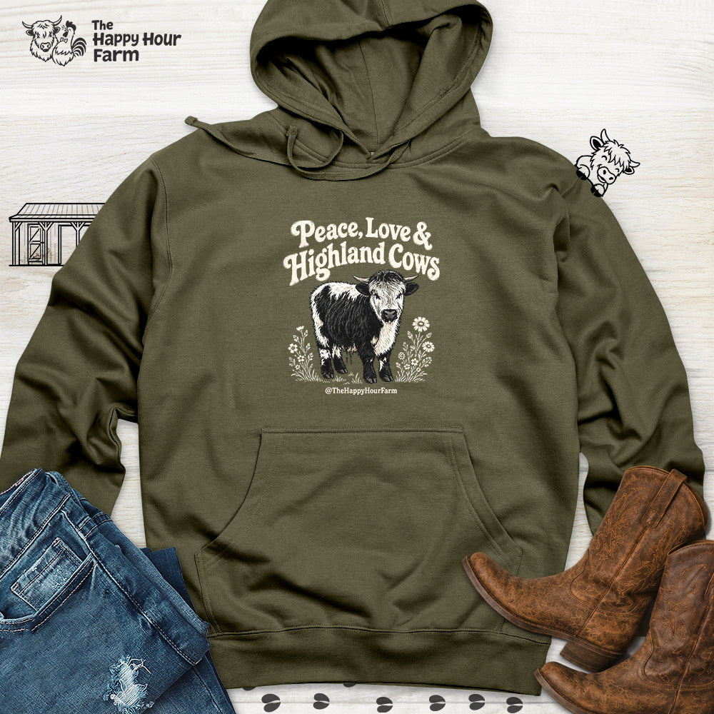 Peace, Love & Highland Cows Hooded Sweatshirt