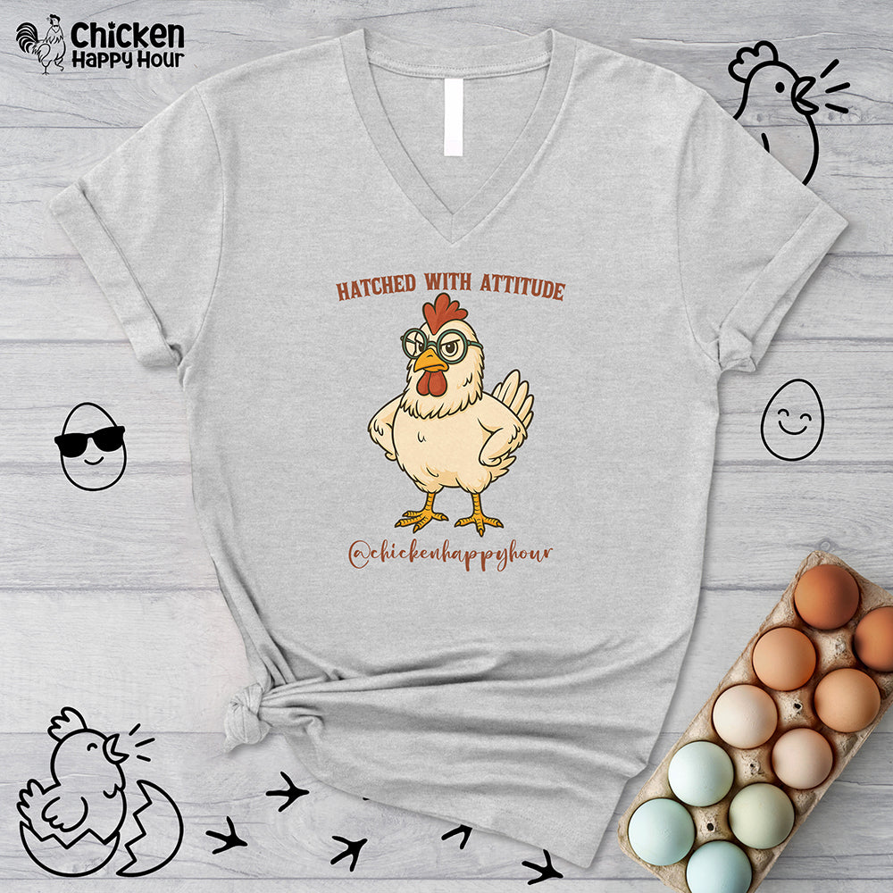 Hatched With Attitude V-Neck Tee