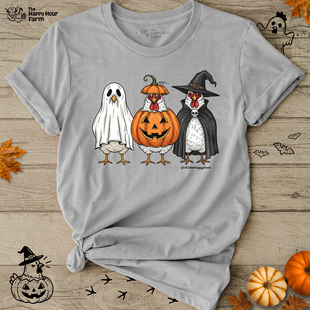 Chickens Wearing Halloween Costumes Unisex Tee