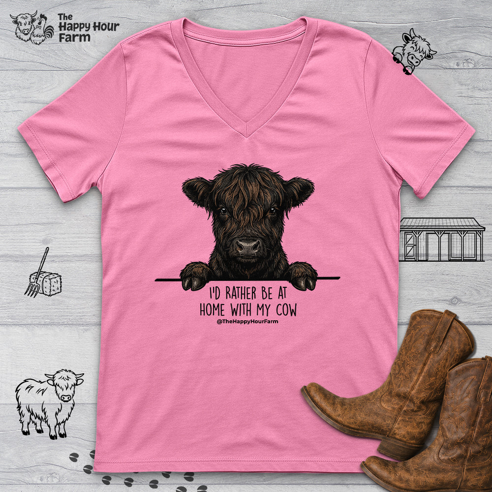 I'd Rather Be at Home With My Cow V-Neck Tee