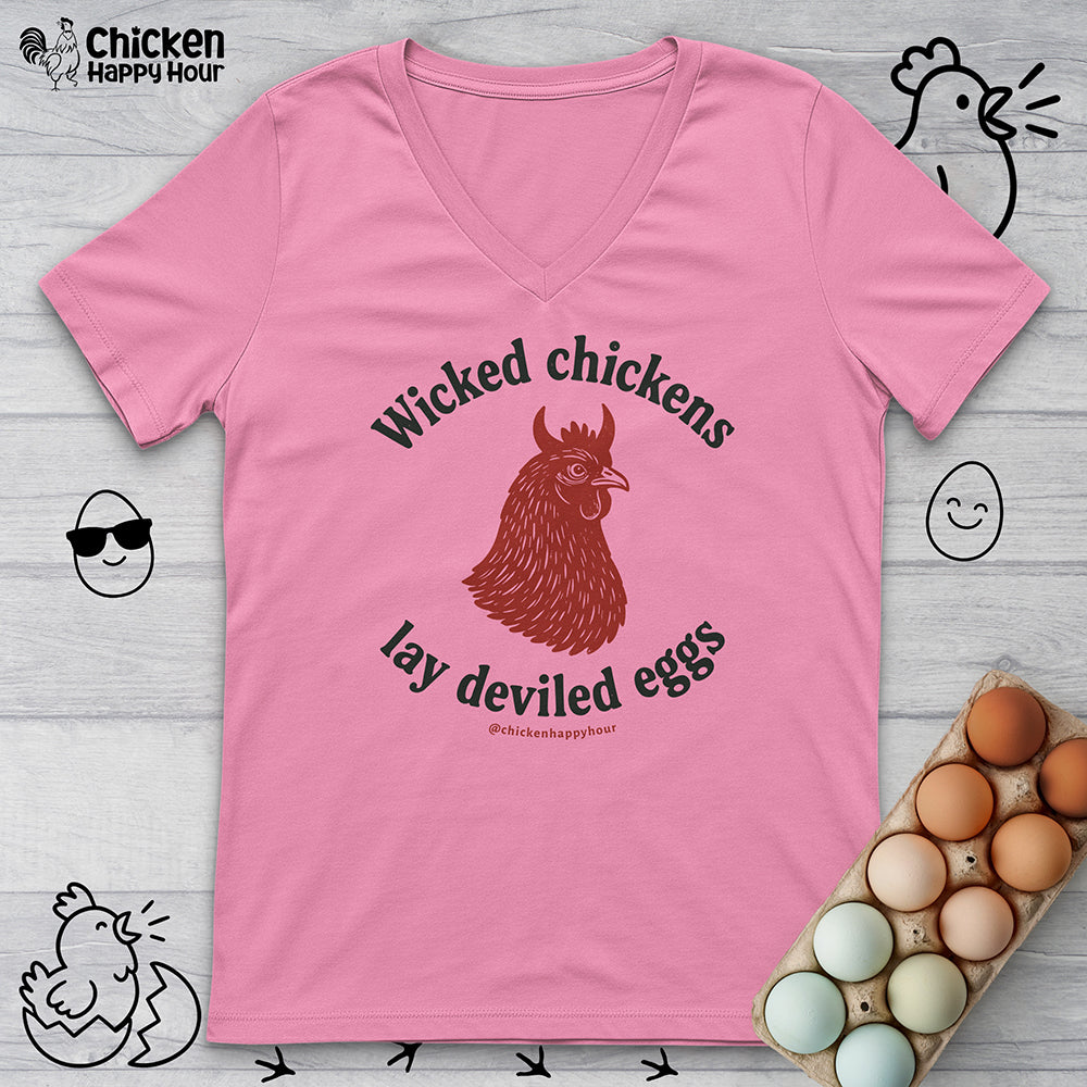 Wicked Chickens Lay Deviled Eggs V-Neck Tee