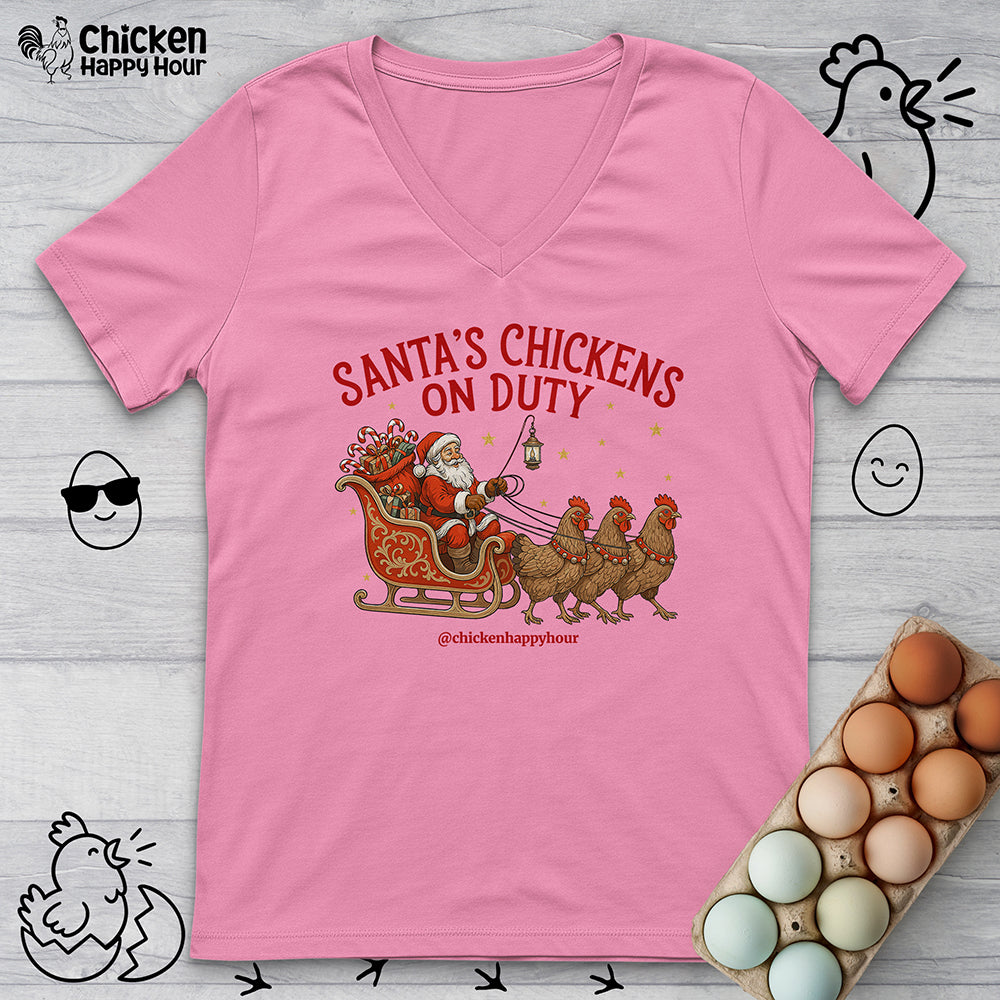 Santa’s Chickens on Duty V-Neck Tee