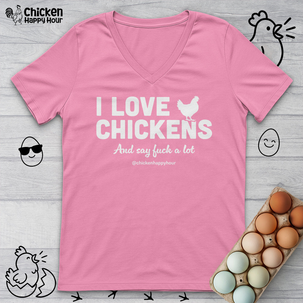 I Love Chickens V-Neck Tee