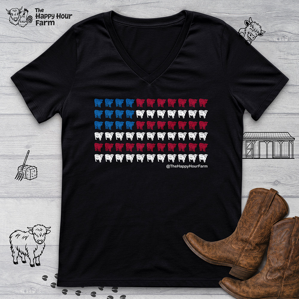 American Flag Cows V-Neck Tee