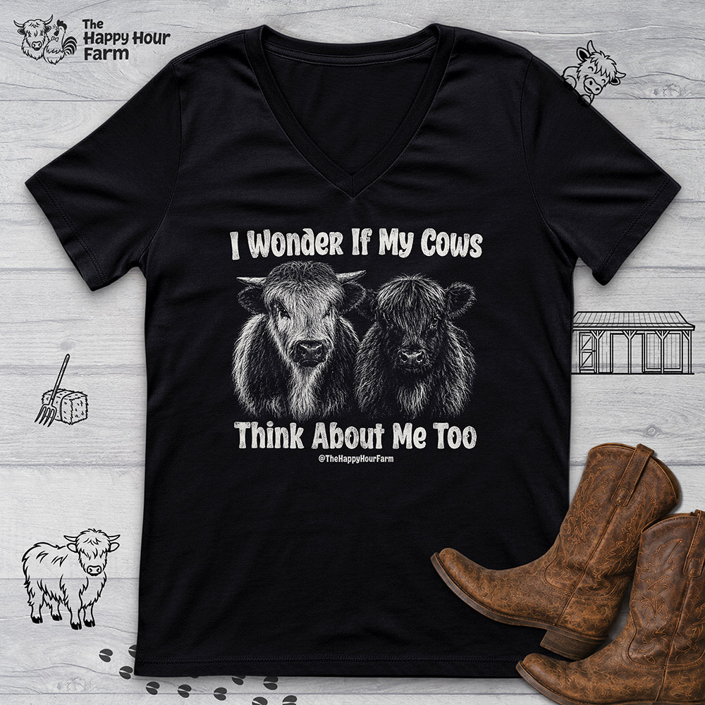 I Wonder If My Cows Think About Me Too V-Neck Tee