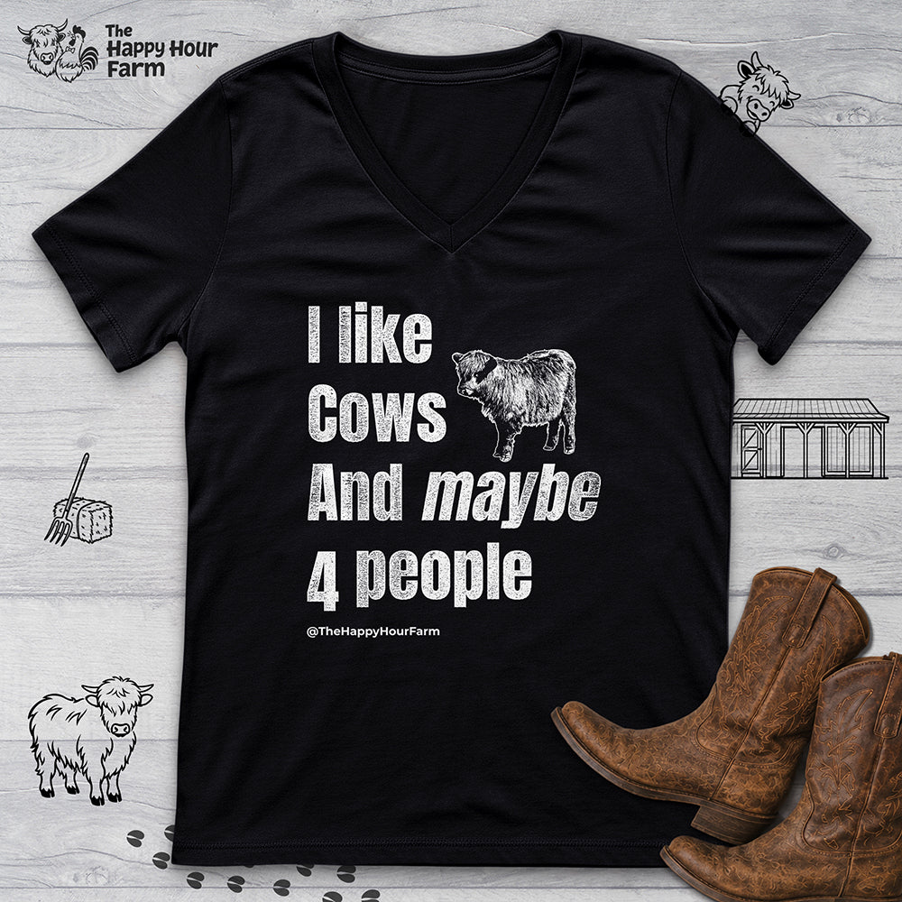 I Like Cows and Maybe 4 People V-Neck Tee