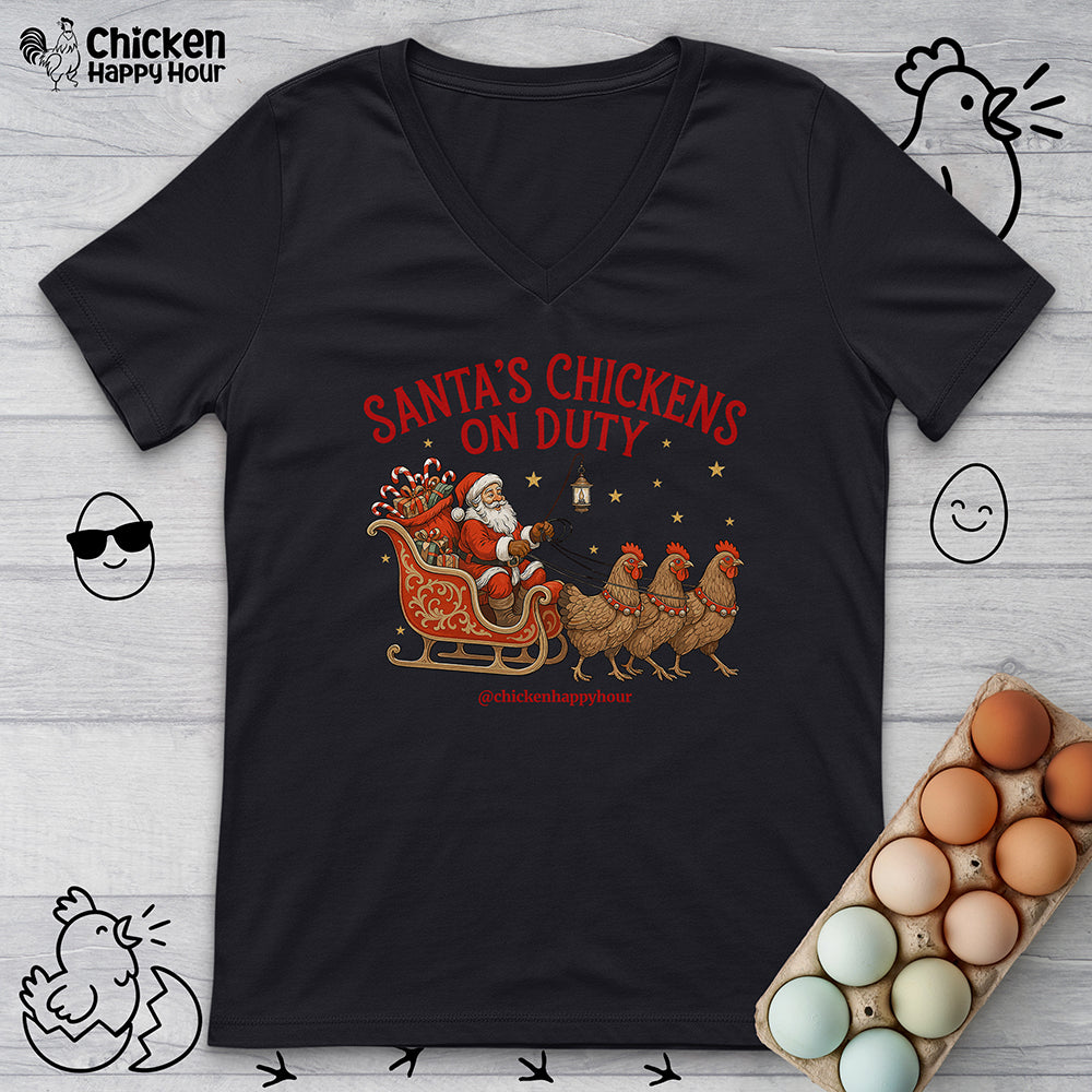 Santa’s Chickens on Duty V-Neck Tee