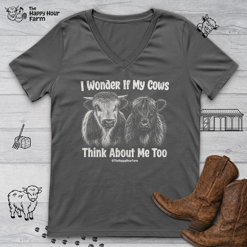 I Wonder If My Cows Think About Me Too V-Neck Tee