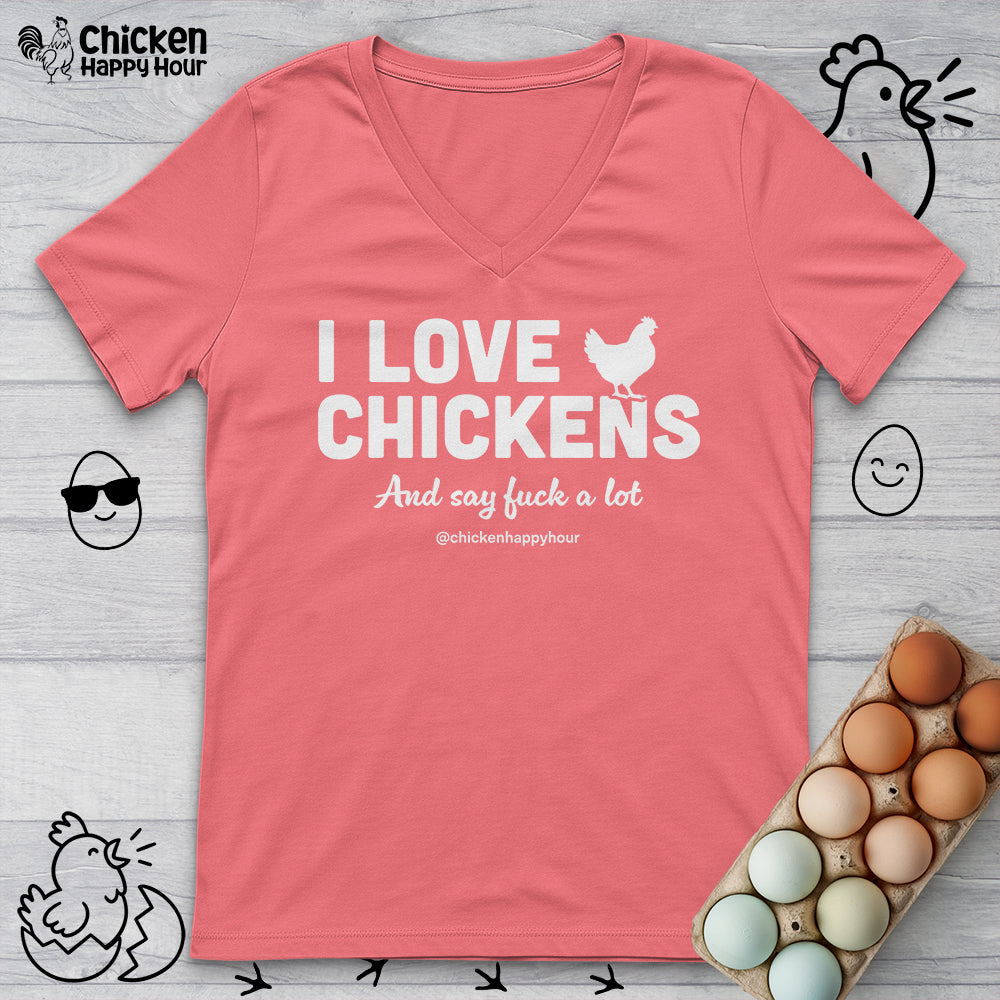 I Love Chickens V-Neck Tee