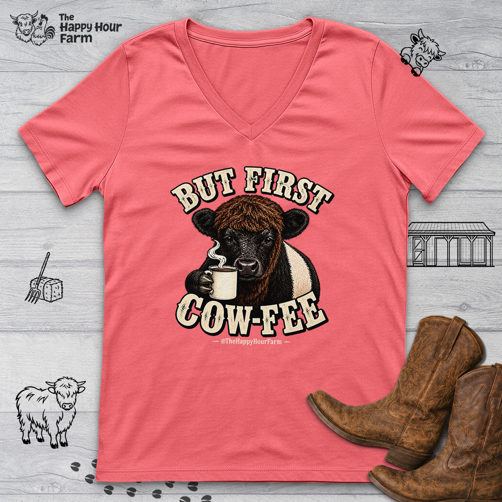 But First COW-FEE V-Neck Tee