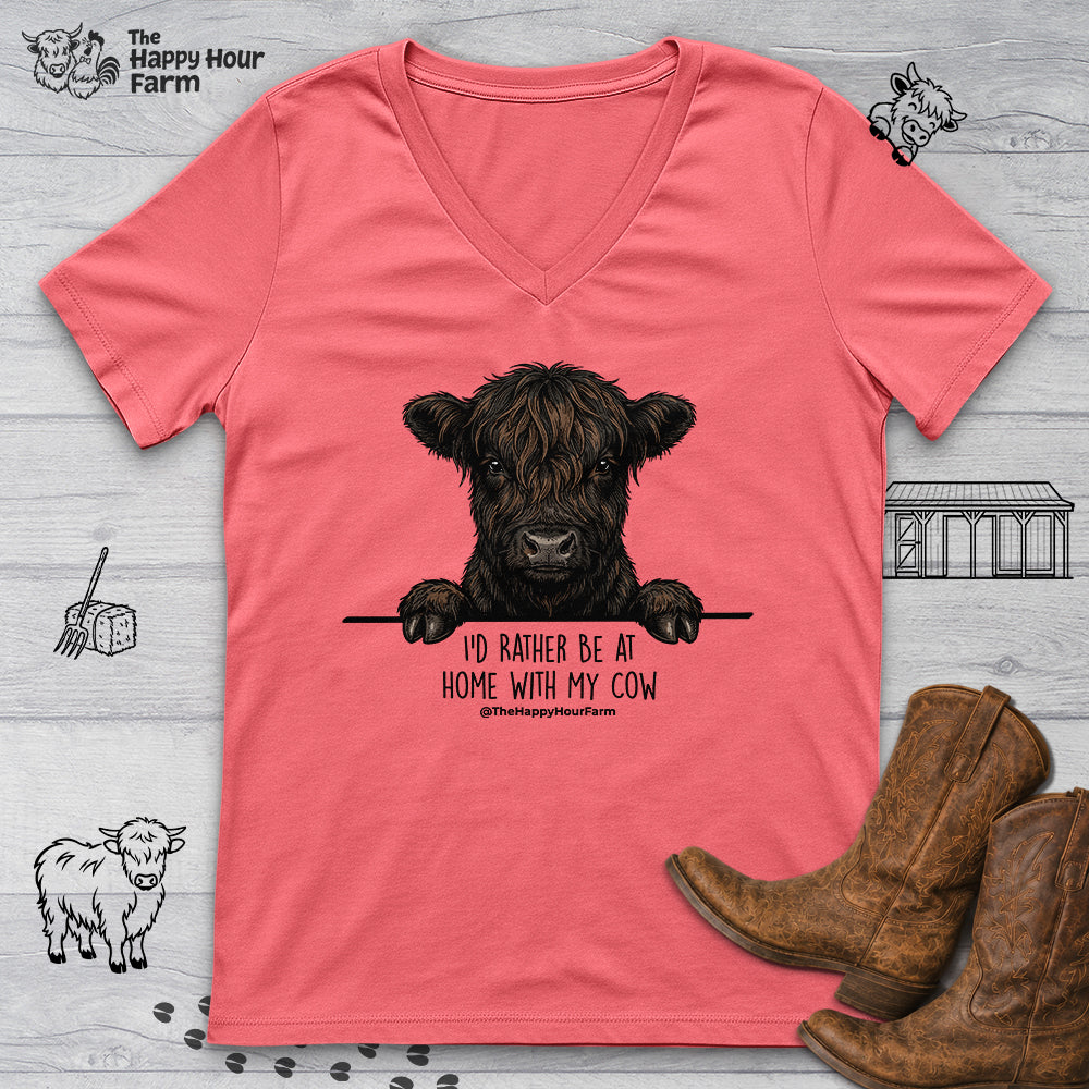 I'd Rather Be at Home With My Cow V-Neck Tee