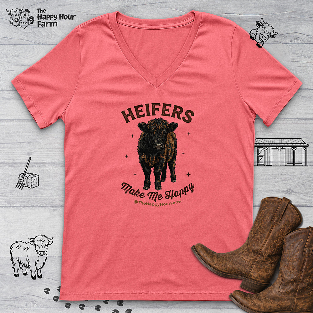 Heifers Make Me Happy V-Neck Tee