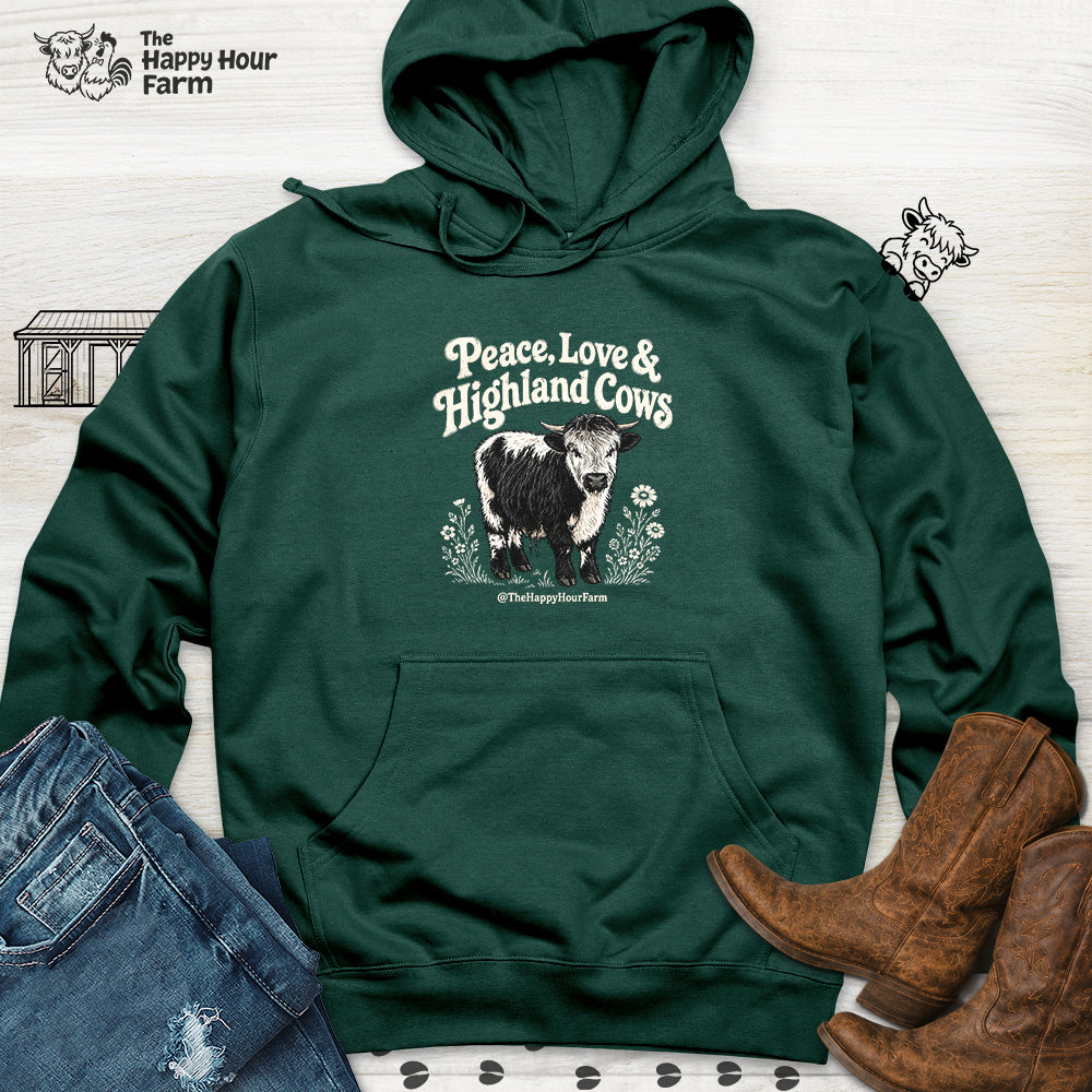 Peace, Love & Highland Cows Hooded Sweatshirt
