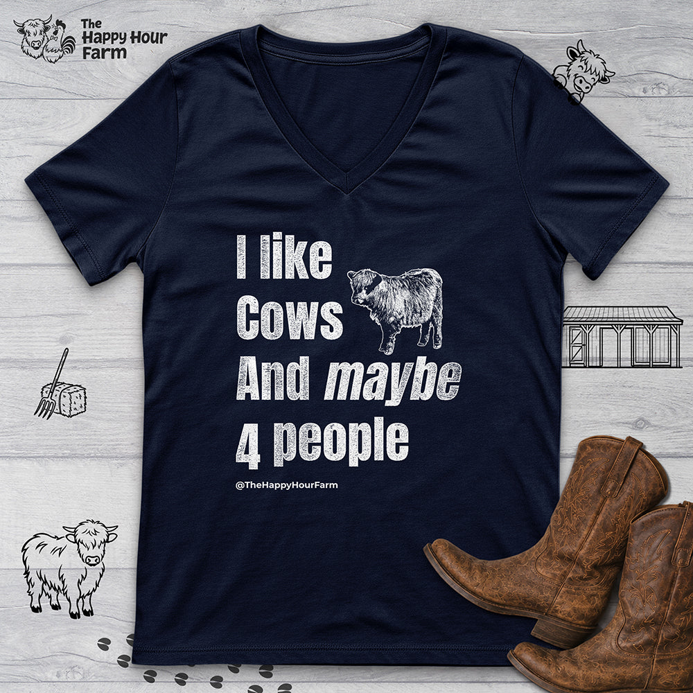 I Like Cows and Maybe 4 People V-Neck Tee