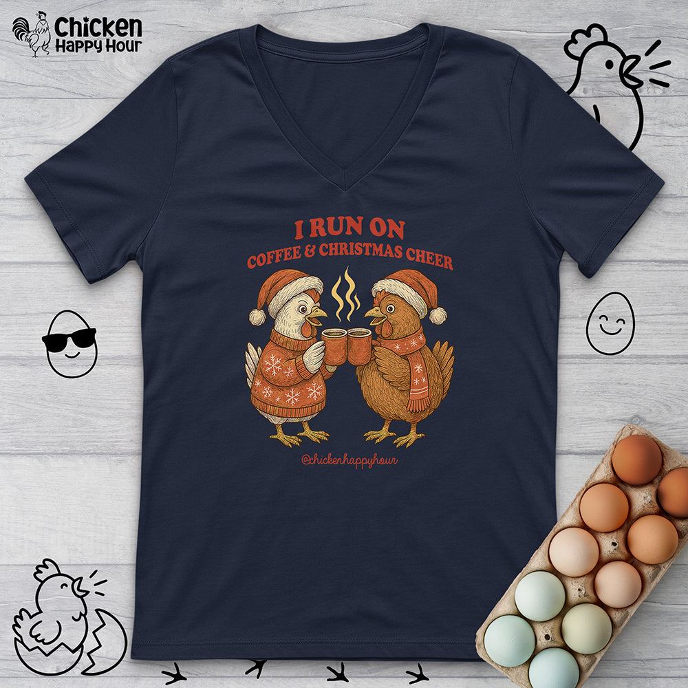 I Run on Coffee & Christmas Cheer V-Neck Tee