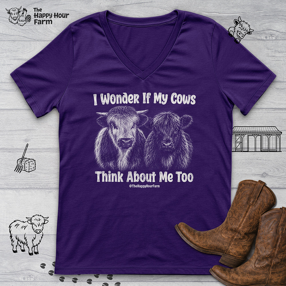 I Wonder If My Cows Think About Me Too V-Neck Tee