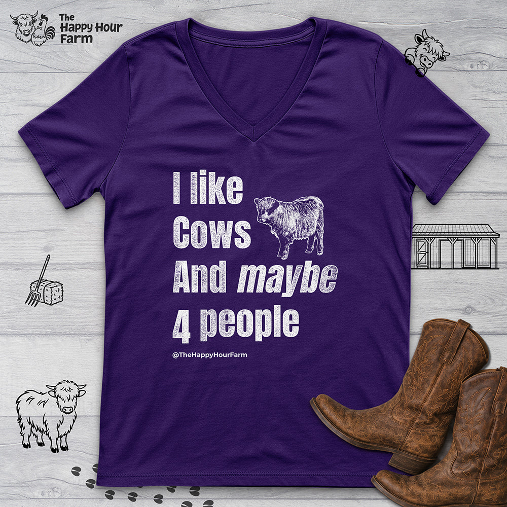 I Like Cows and Maybe 4 People V-Neck Tee