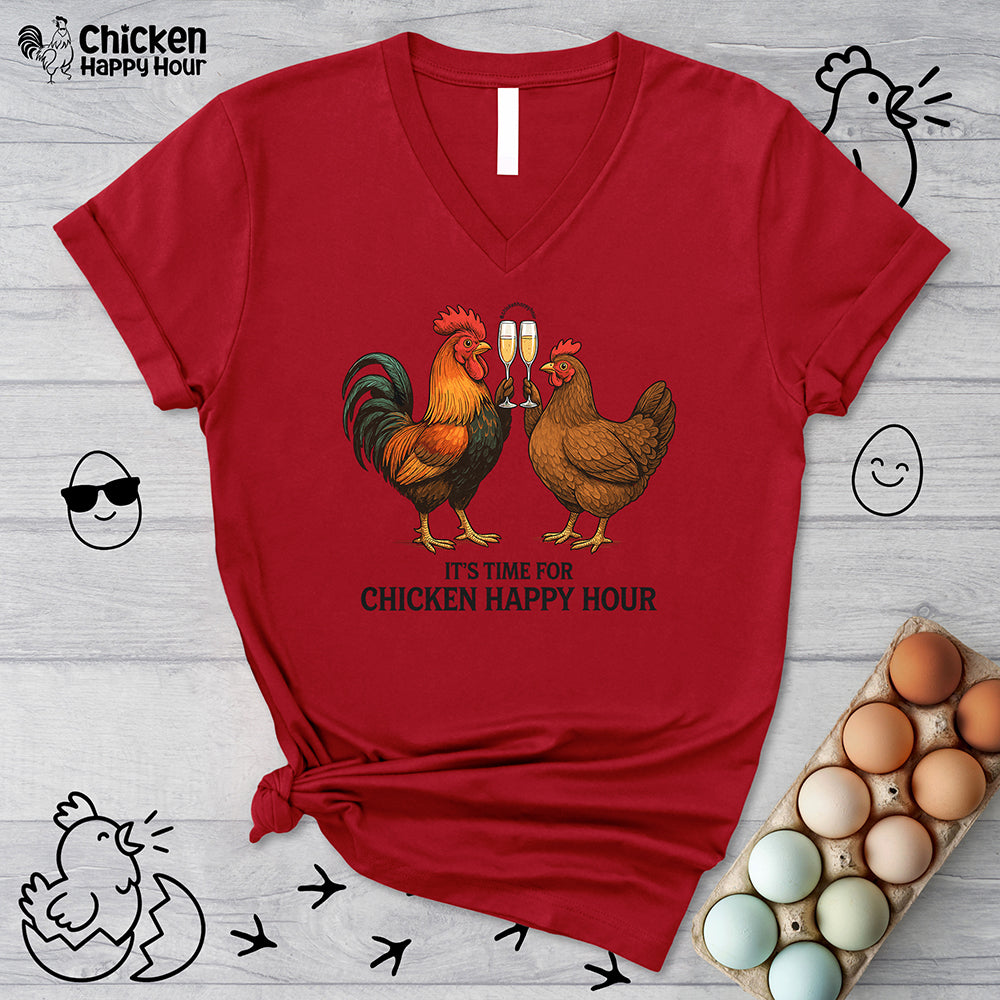 It’s time for Chicken Happy Hour With Rooster and Hen V-Neck Tee