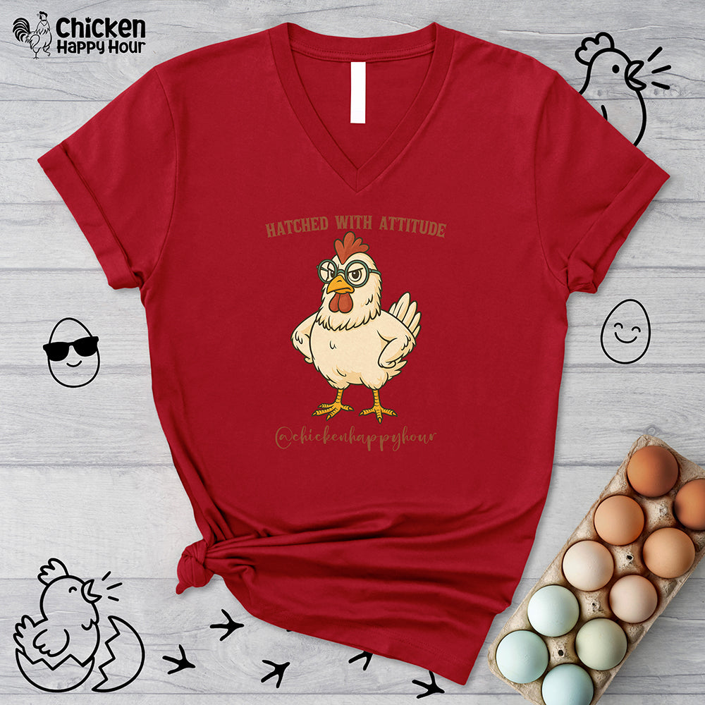 Hatched With Attitude V-Neck Tee