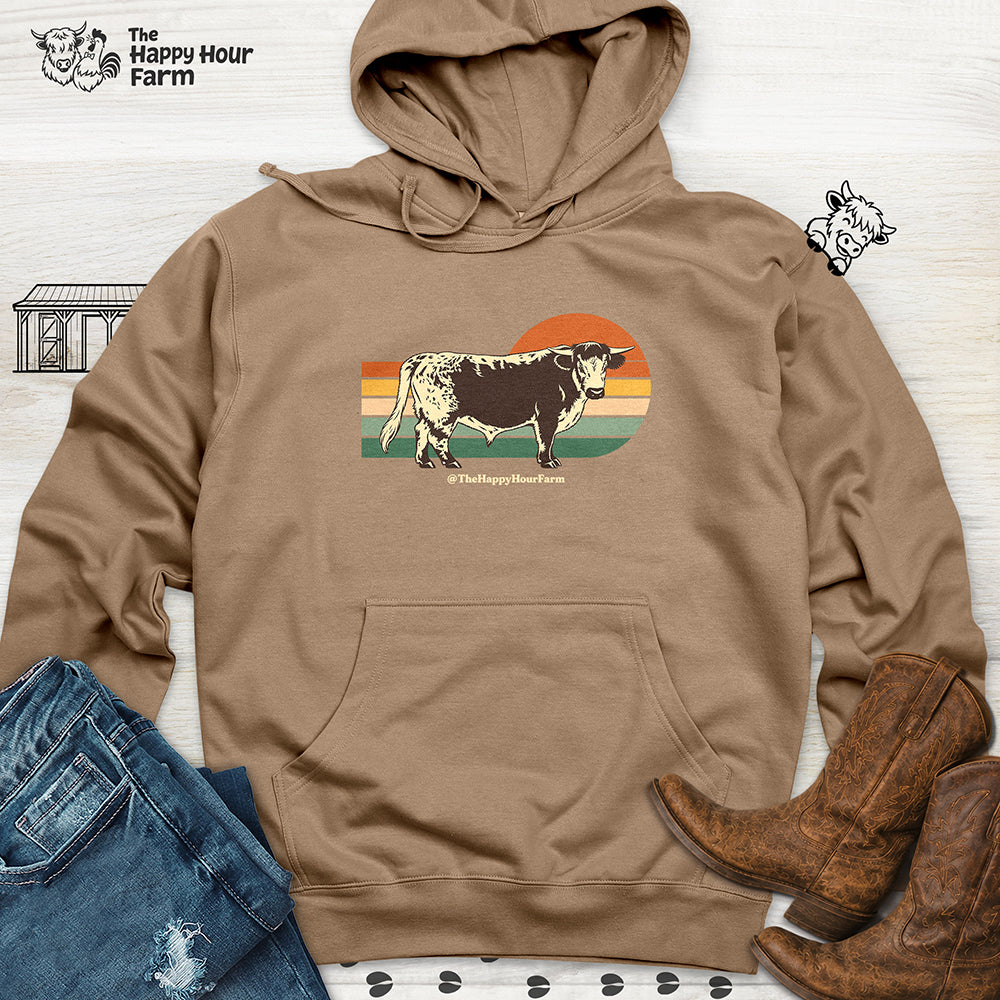 Retro Sunset Cow Hooded Sweatshirt