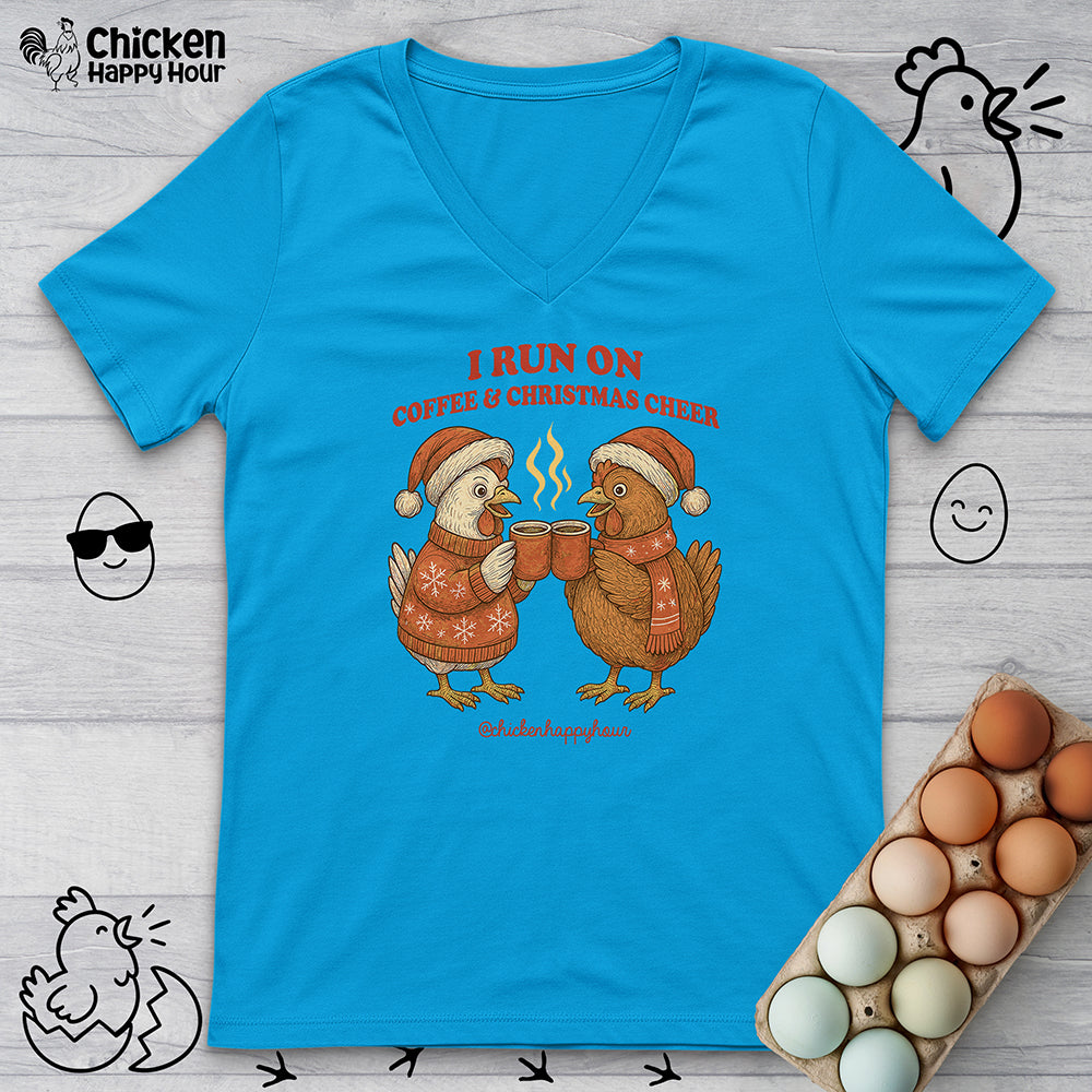 I Run on Coffee & Christmas Cheer V-Neck Tee