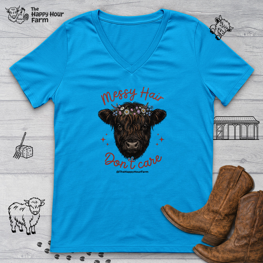 Messy Hair, Don't Care V-Neck Tee