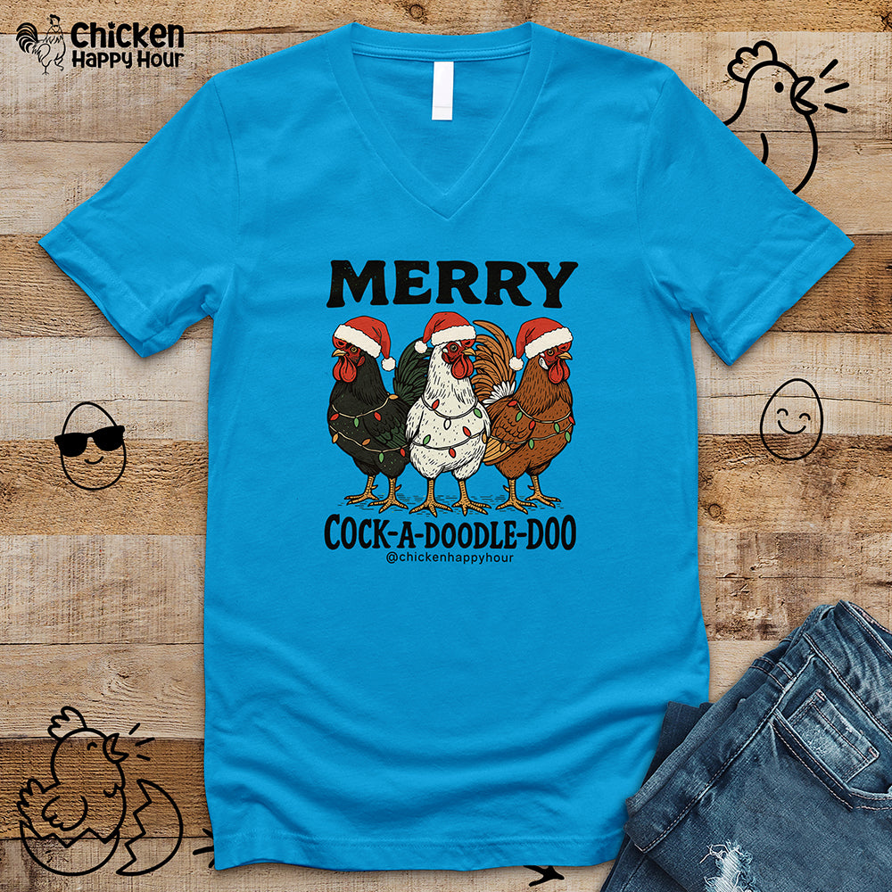 Merry Cock a Doodle Doo V-Neck Tee