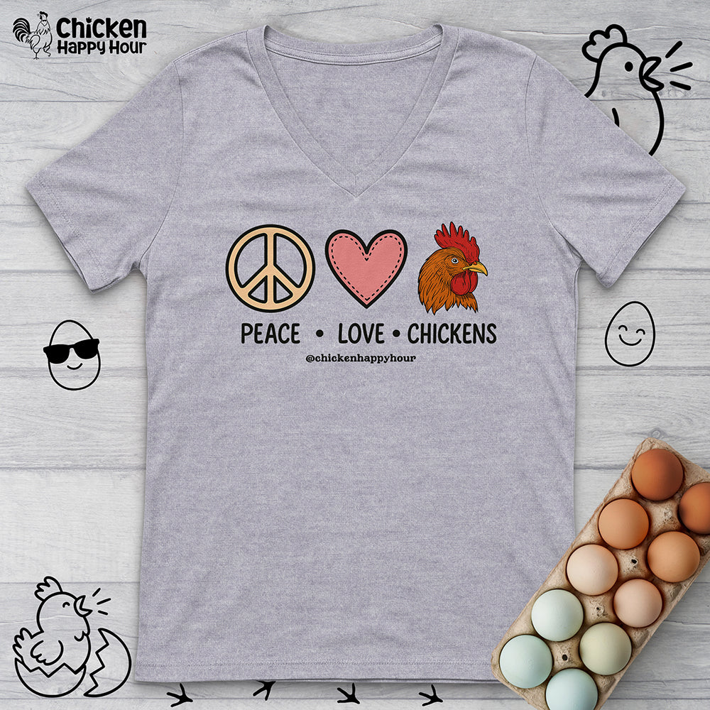 Peace Love Chickens V-Neck Tee