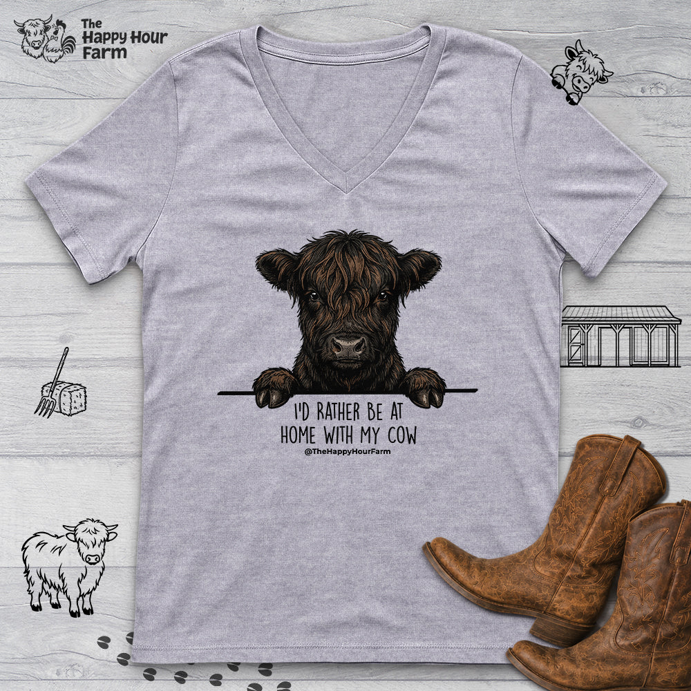 I'd Rather Be at Home With My Cow V-Neck Tee