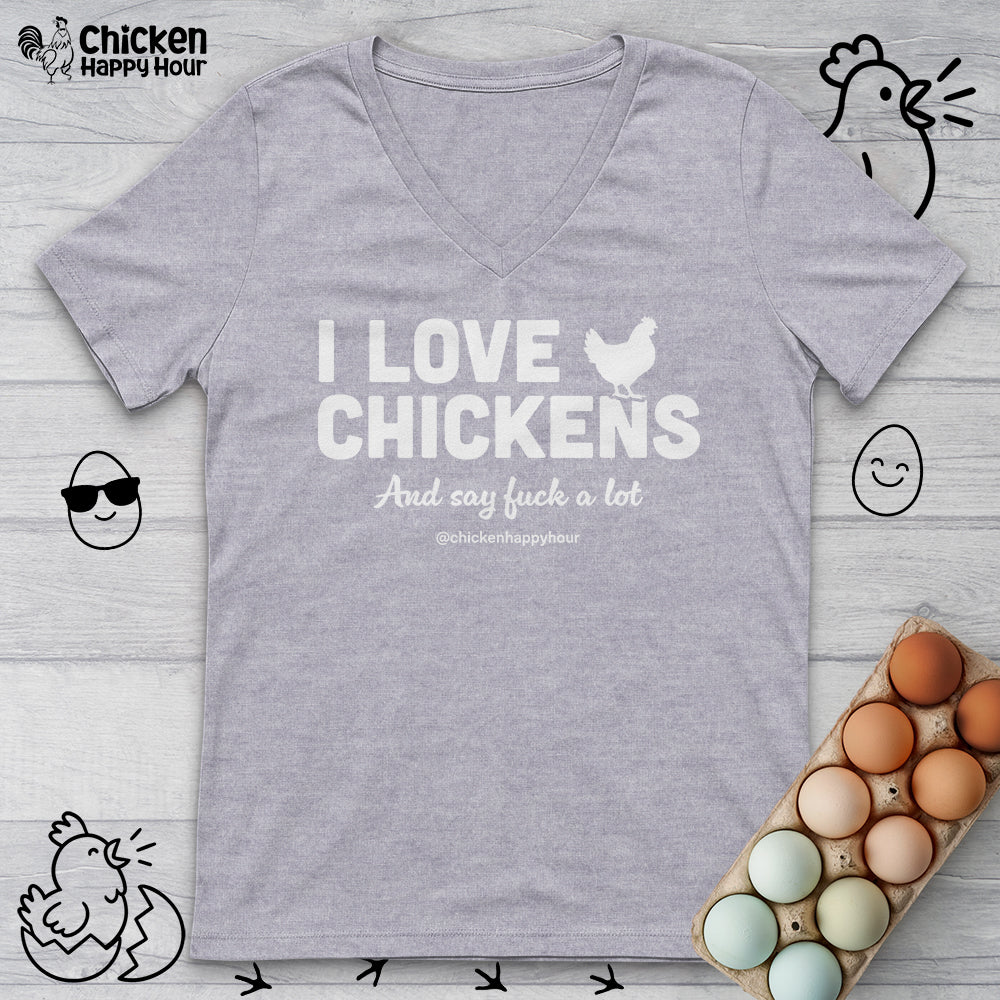 I Love Chickens V-Neck Tee