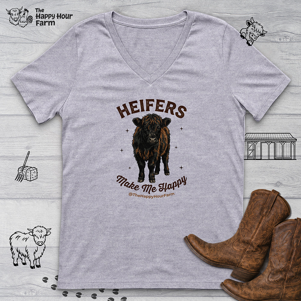 Heifers Make Me Happy V-Neck Tee