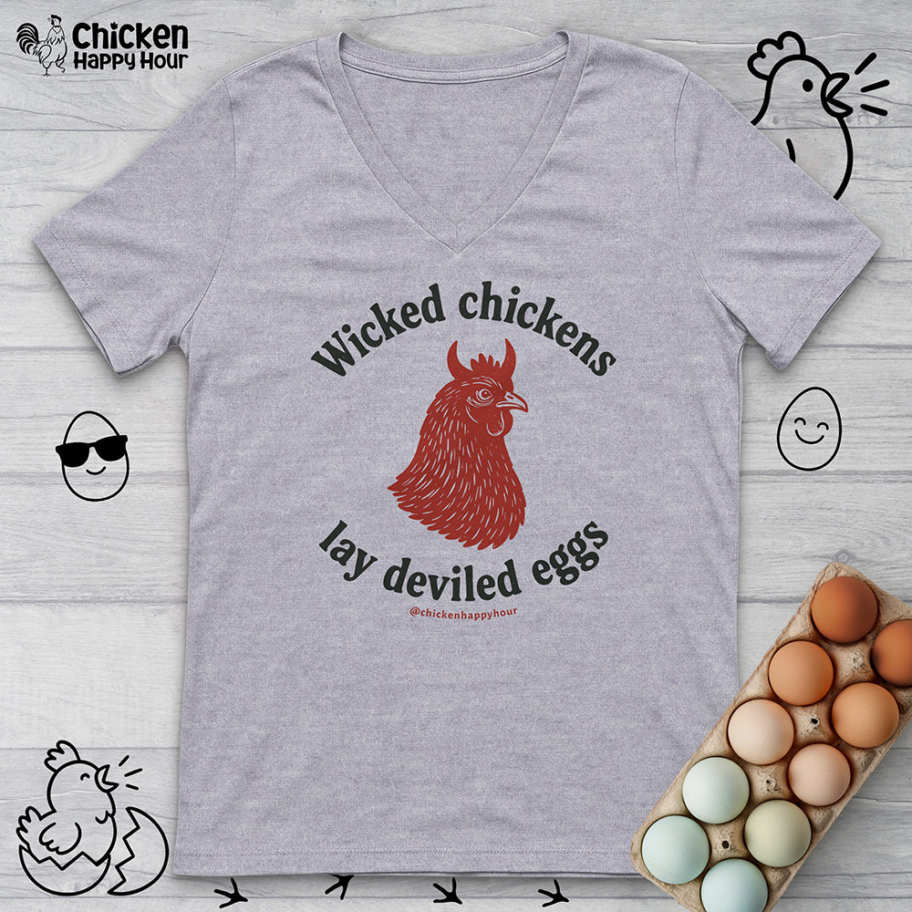 Wicked Chickens Lay Deviled Eggs V-Neck Tee