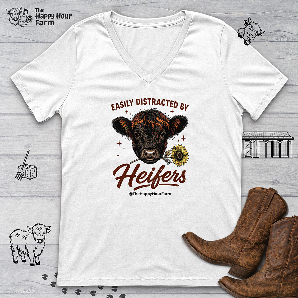 Easily Distracted by Heifer V-Neck Tee