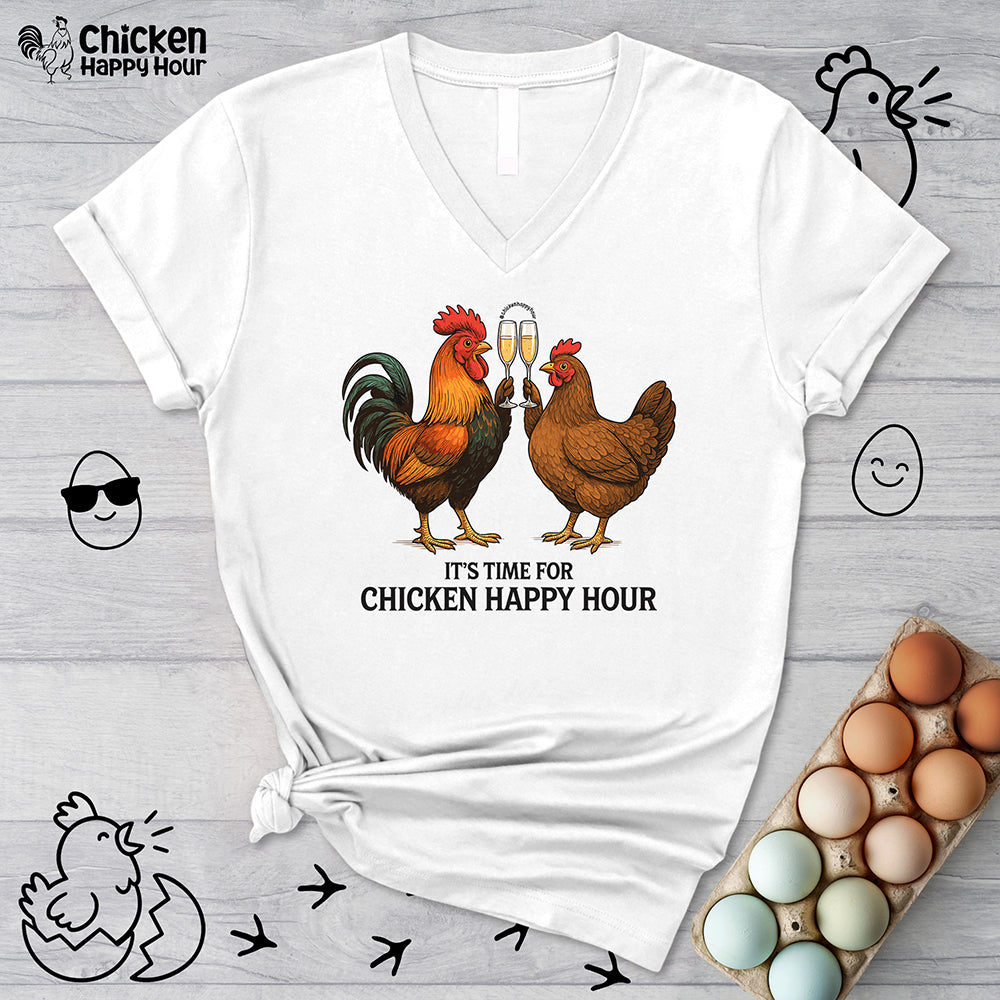 It’s time for Chicken Happy Hour With Rooster and Hen V-Neck Tee