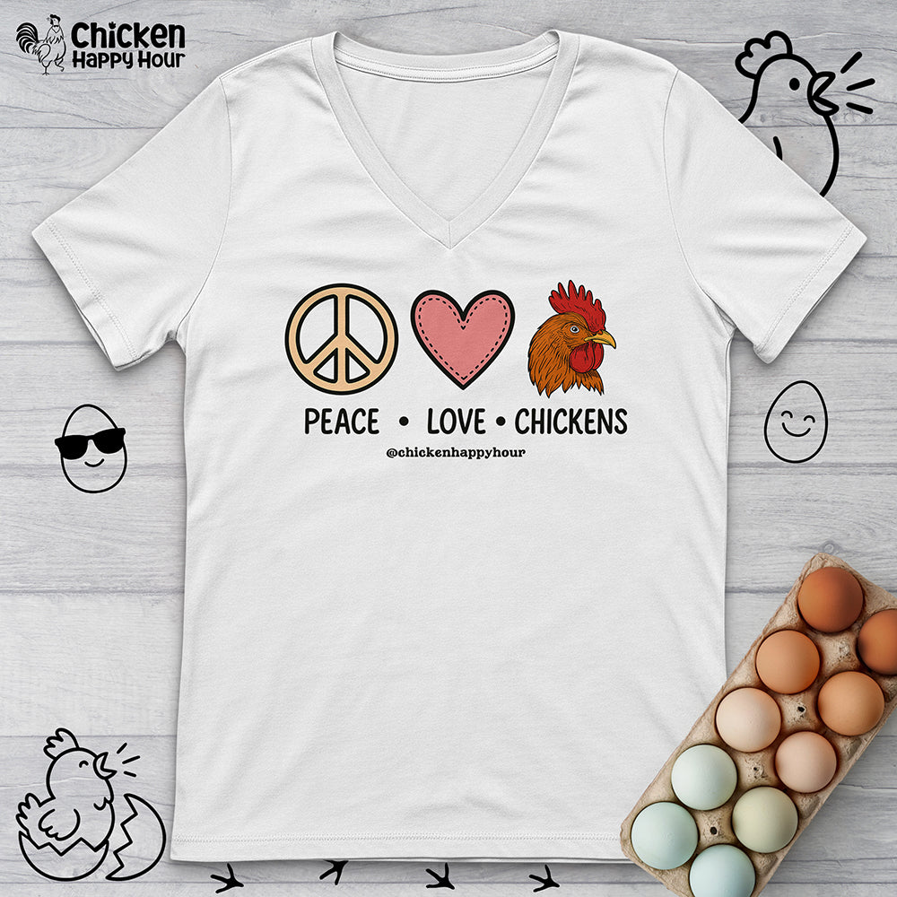 Peace Love Chickens V-Neck Tee