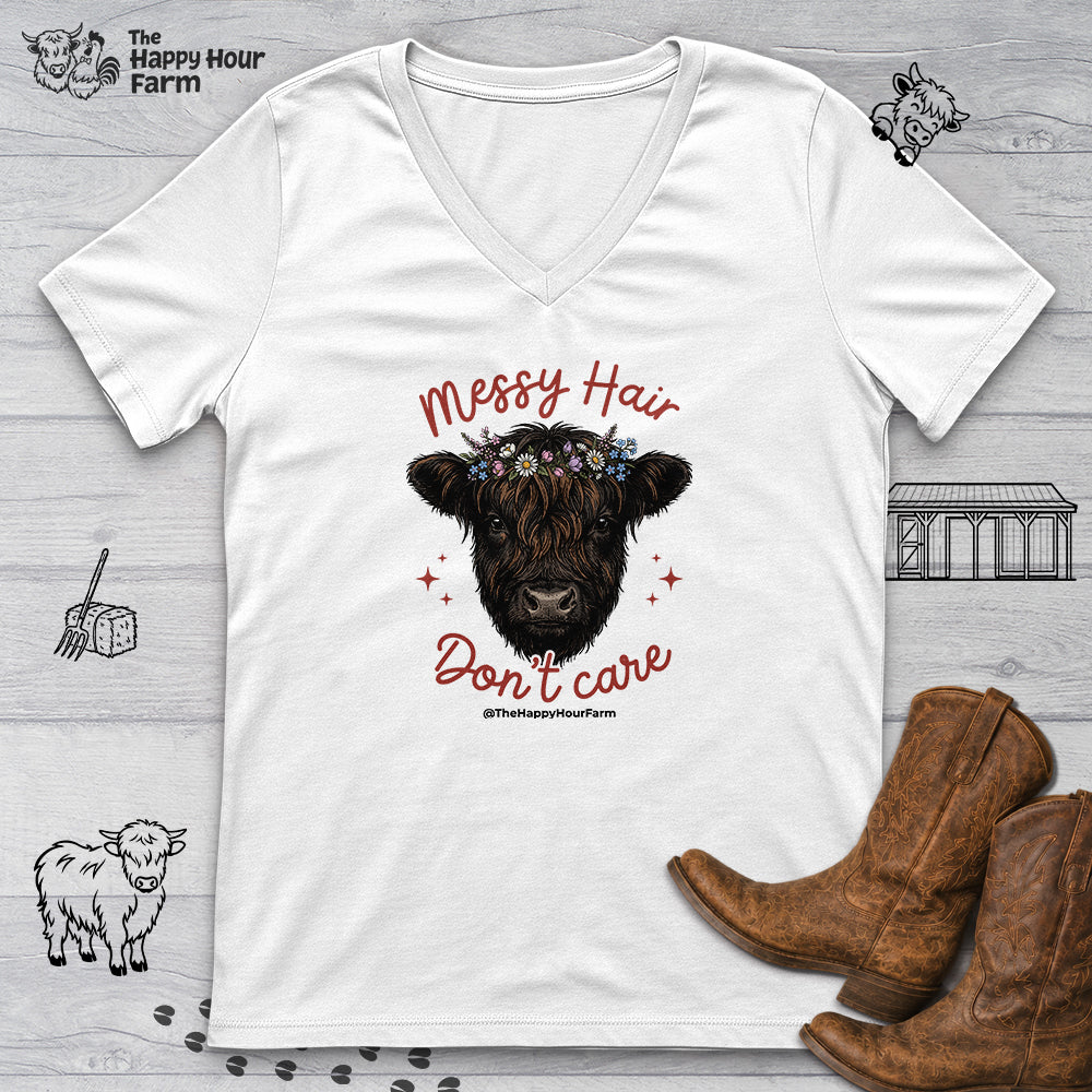 Messy Hair, Don't Care V-Neck Tee