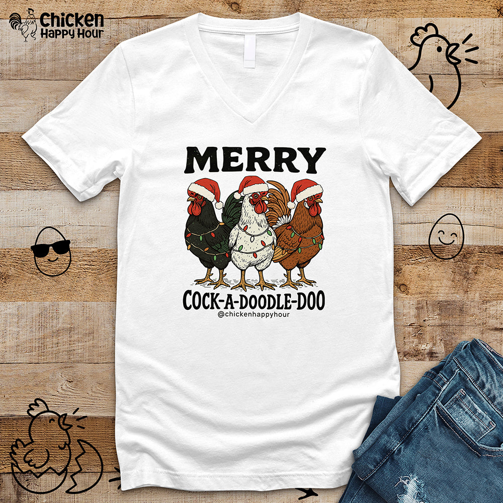 Merry Cock a Doodle Doo V-Neck Tee