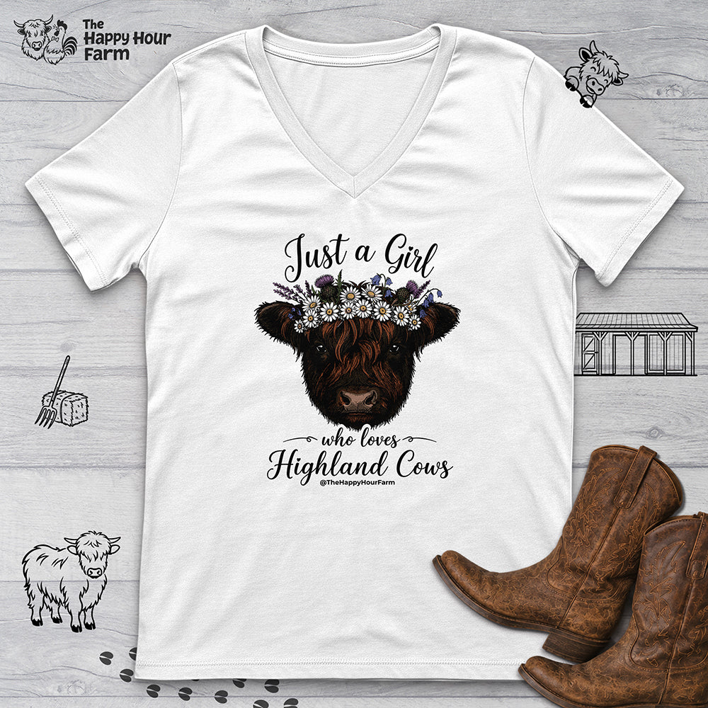 Just a Girl Who Love Highland Cow V-Neck Tee
