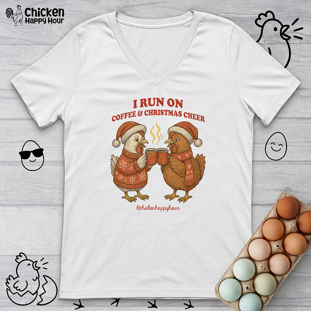I Run on Coffee & Christmas Cheer V-Neck Tee