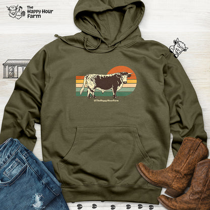Retro Sunset Cow Hooded Sweatshirt