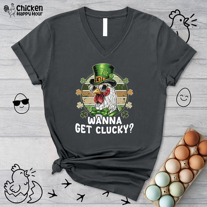 Wanna Get Clucky V-Neck Tee