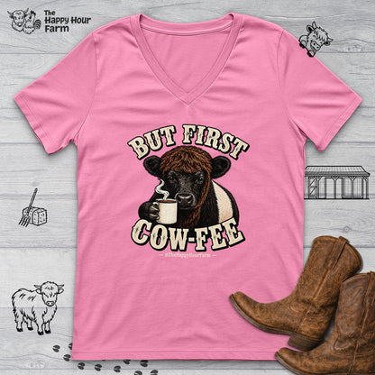 But First COW-FEE V-Neck Tee