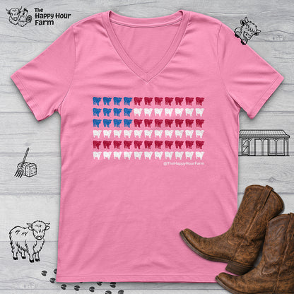 American Flag Cows V-Neck Tee