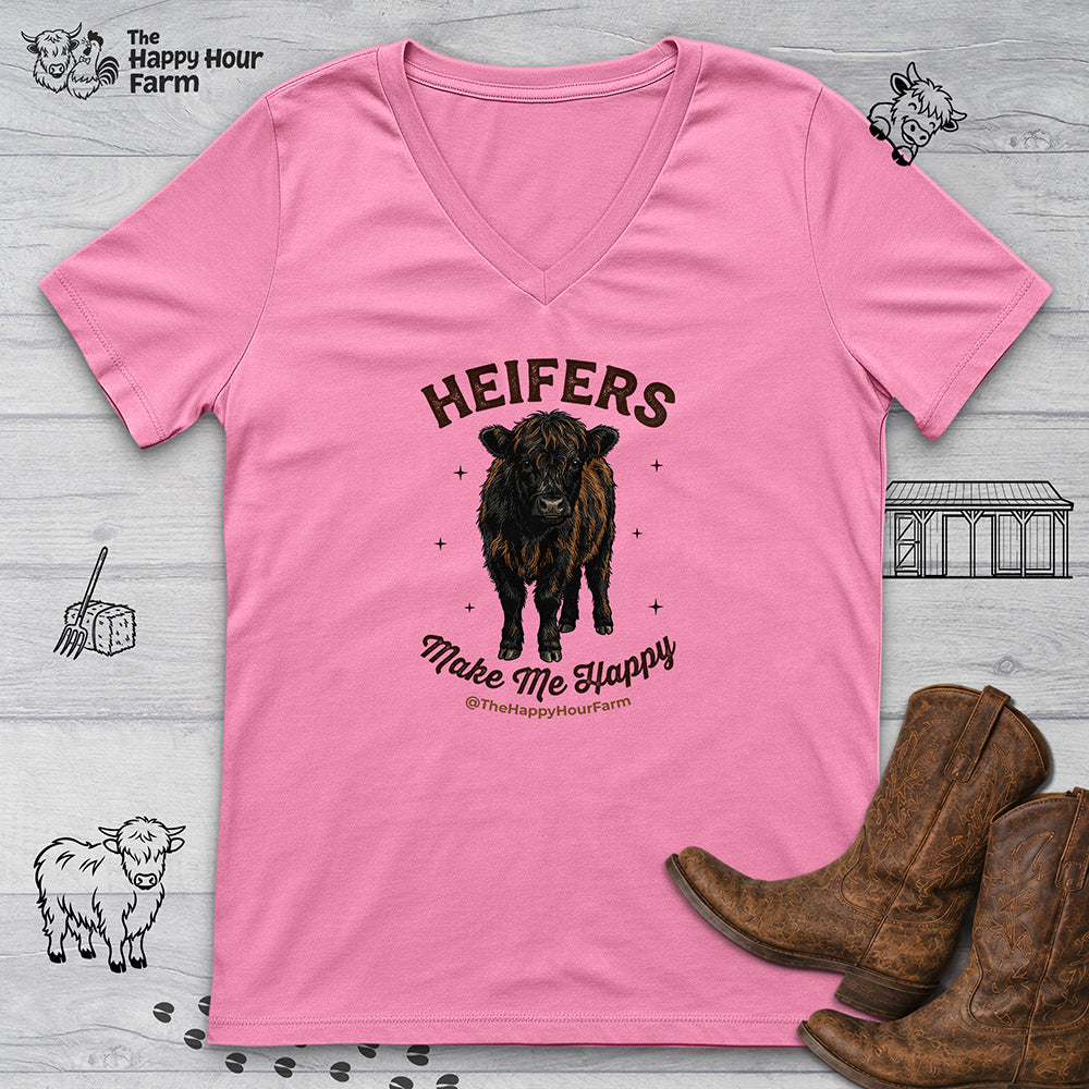 Heifers Make Me Happy V-Neck Tee