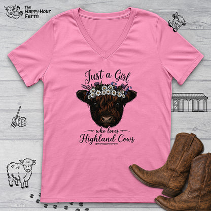 Just a Girl Who Love Highland Cow V-Neck Tee