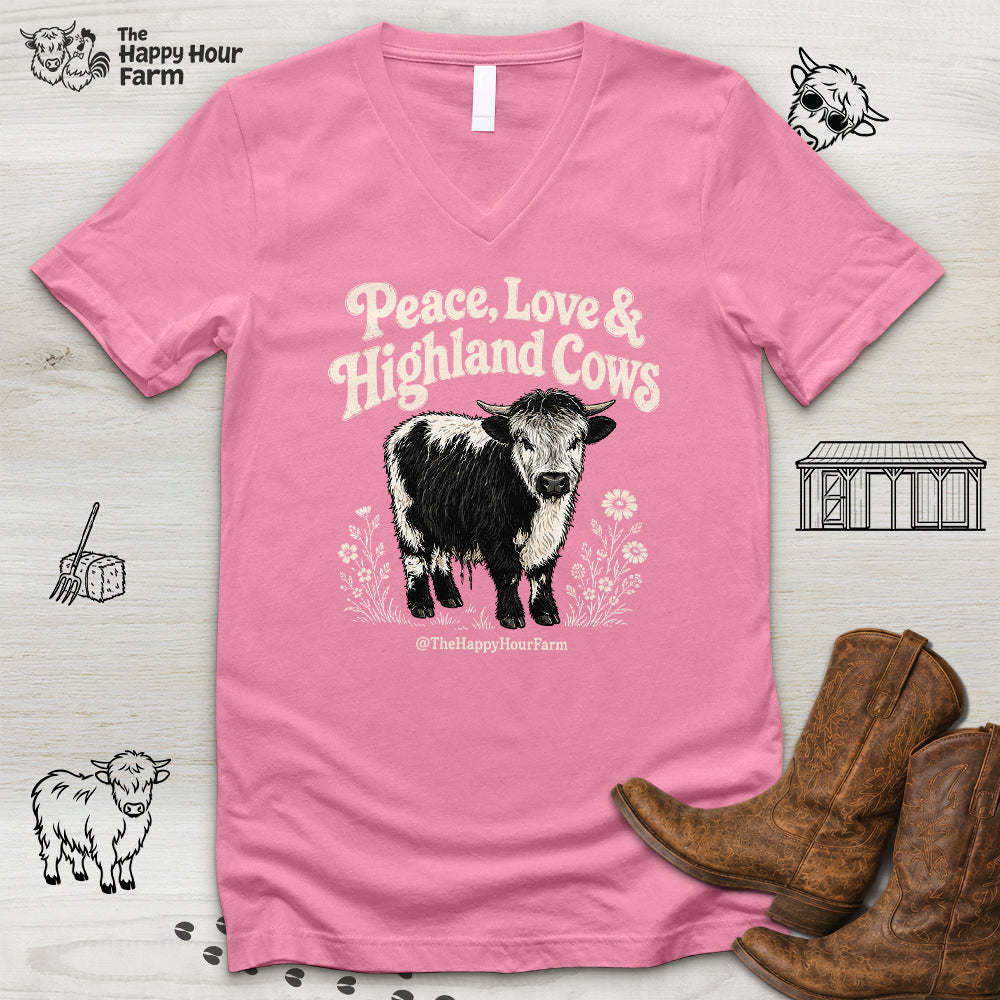 Peace, Love & Highland Cows V-Neck Tee