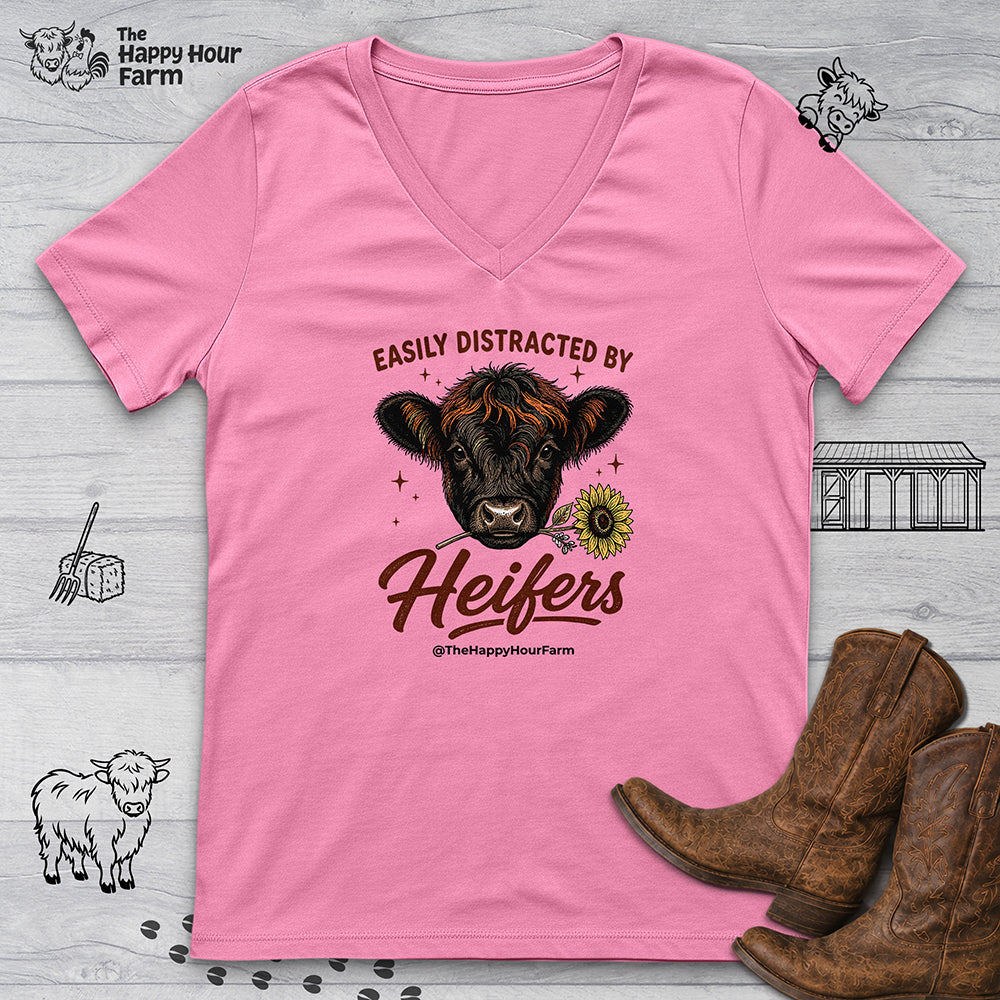 Easily Distracted by Heifer V-Neck Tee