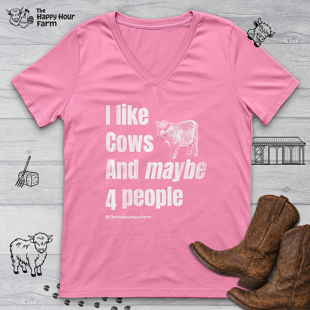 I Like Cows and Maybe 4 People V-Neck Tee