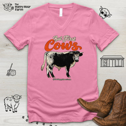 But First Cows V-Neck Tee