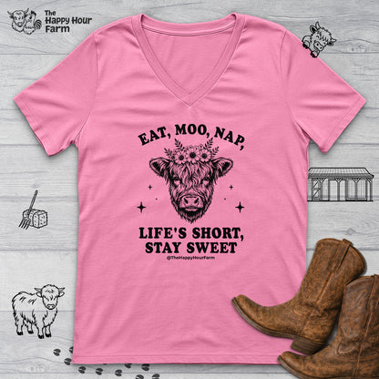 Eat, Moo, Nap V-Neck Tee
